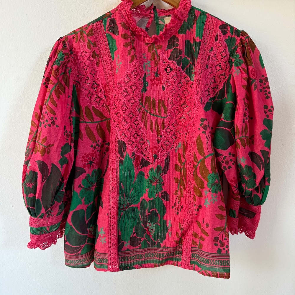 Farm Rio top, Med pink and green